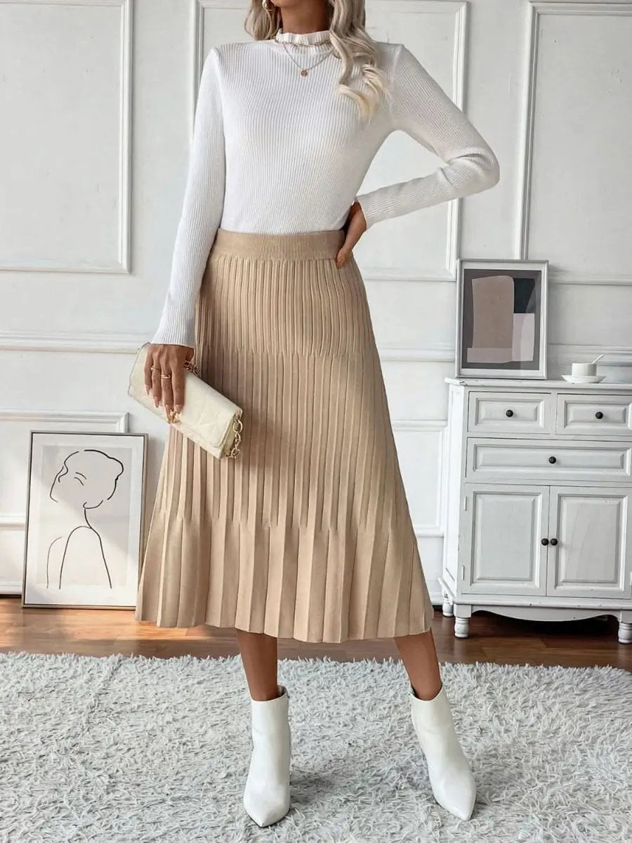 Perfee Pleated Midi Sweater Skirt - Love Salve